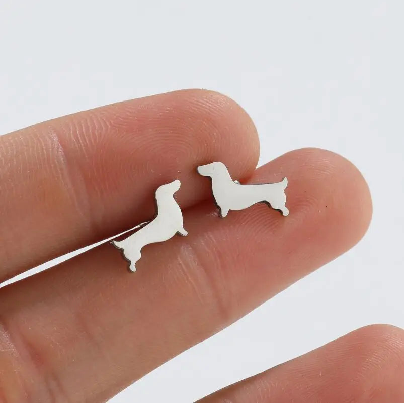 Dachshund Study Earrings – Minimalist Dog Earrings in Metal