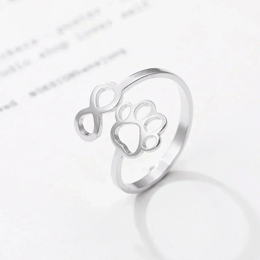 Adjustable Infinity Paw Ring in Stainless Steel – Symbolic Partner Ring for Women