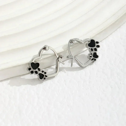 Hart-Poot Hoop Earrings – Silver Animal Motif Earrings with Black Enamel Design
