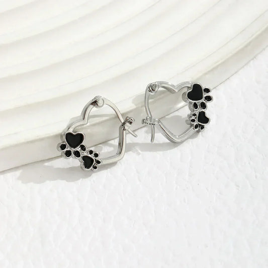 Hart-Poot Hoop Earrings – Silver Animal Motif Earrings with Black Enamel Design
