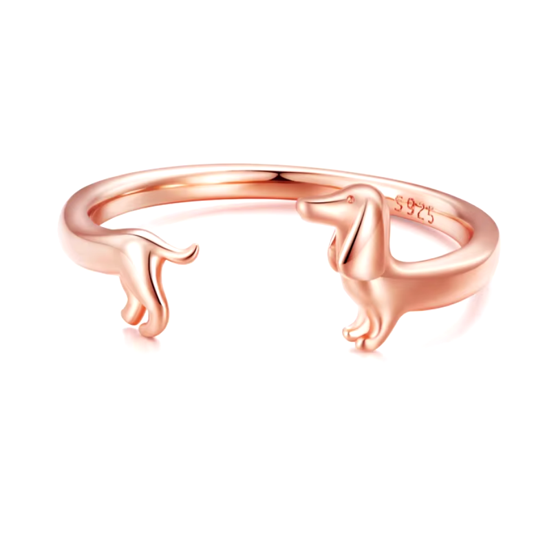 Adjustable Silver Dachshund Ring