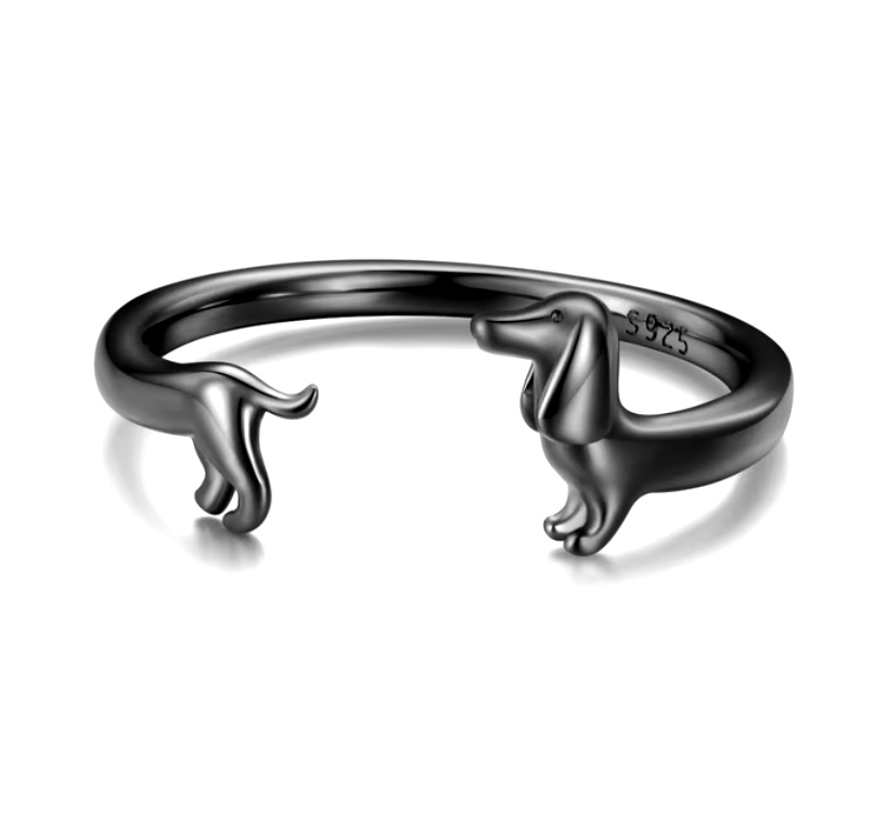 Adjustable Silver Dachshund Ring