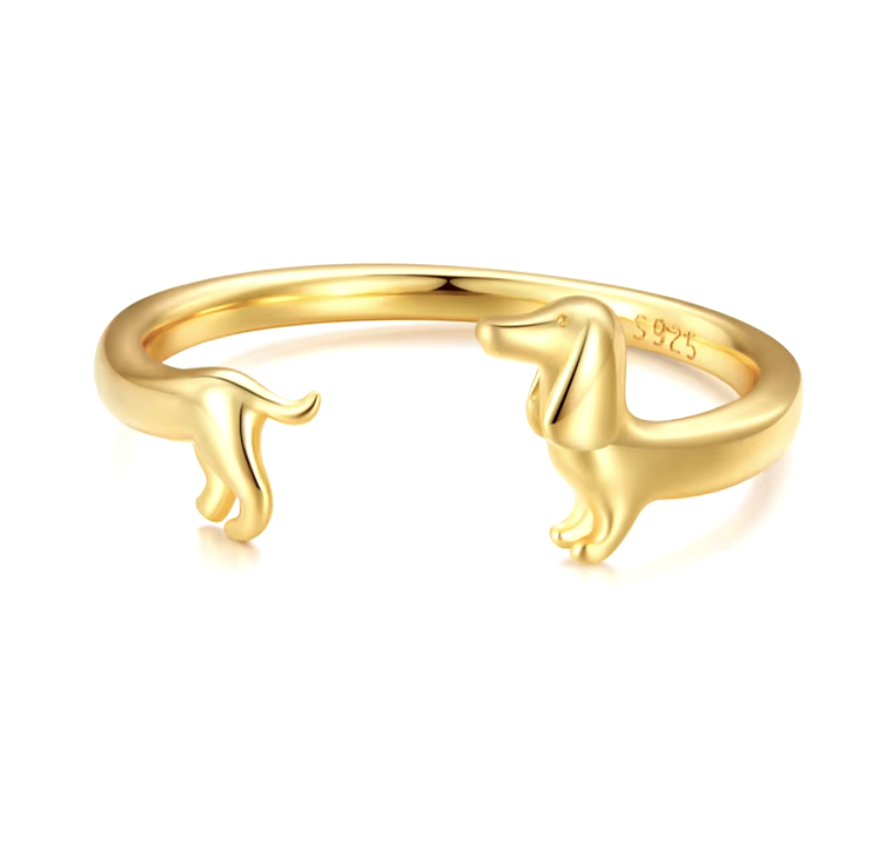 Adjustable Silver Dachshund Ring