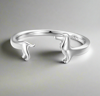 Adjustable Silver Dachshund Ring
