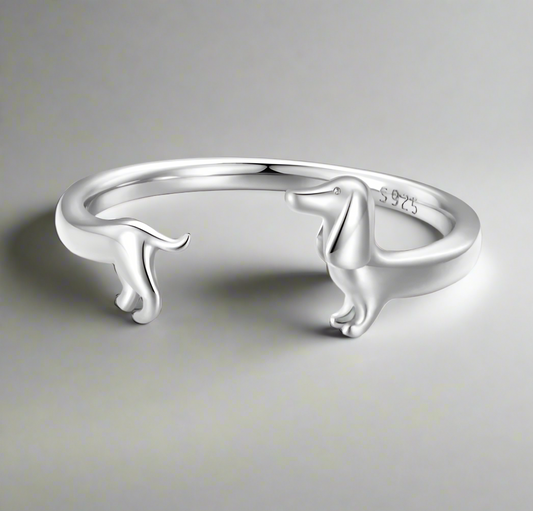 Adjustable Silver Dachshund Ring