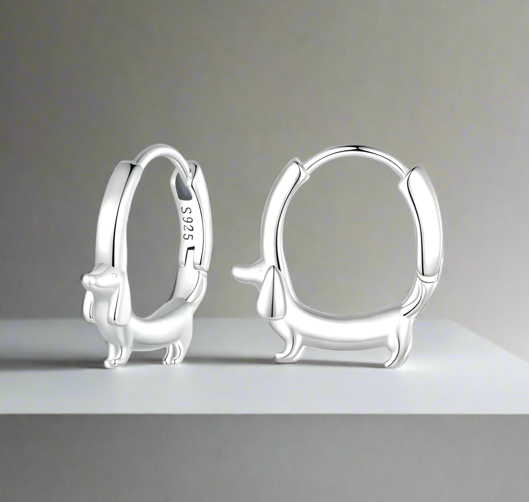 Silver Dachshund Hoop Earrings