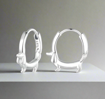 Silver Dachshund Hoop Earrings