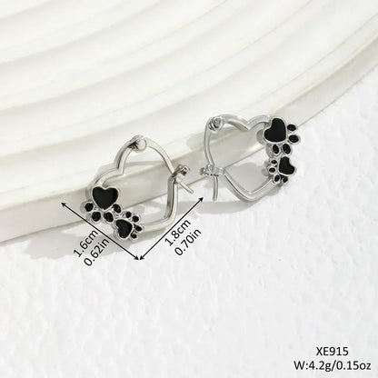 Hart-Poot Hoop Earrings – Silver Animal Motif Earrings with Black Enamel Design