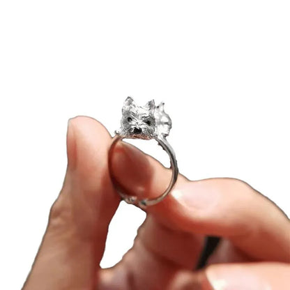 Open dog ring in retro style – adjustable animal motif ring for women