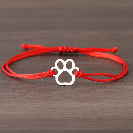Adjustable Paw Bracelet with Black and Red Cord