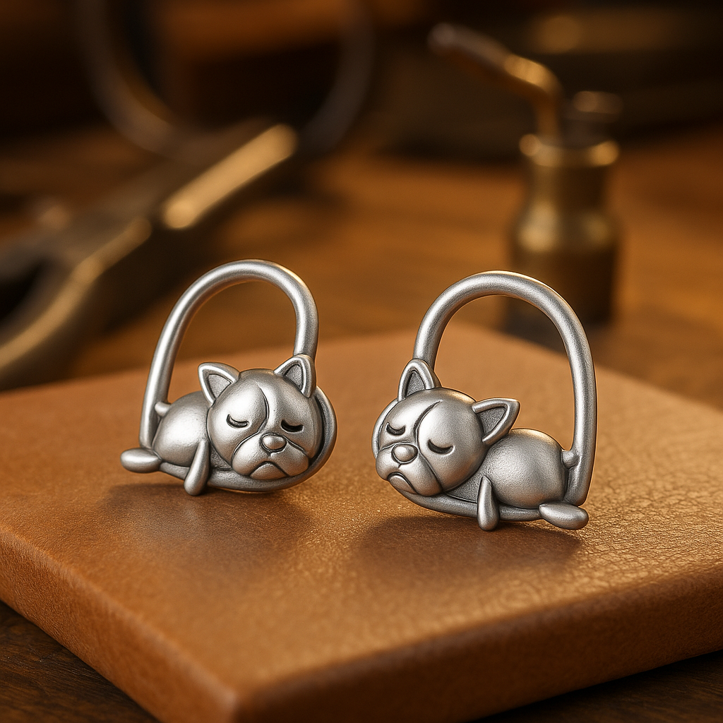 Sleeping Puppy Stud Earrings in Sterling Silver