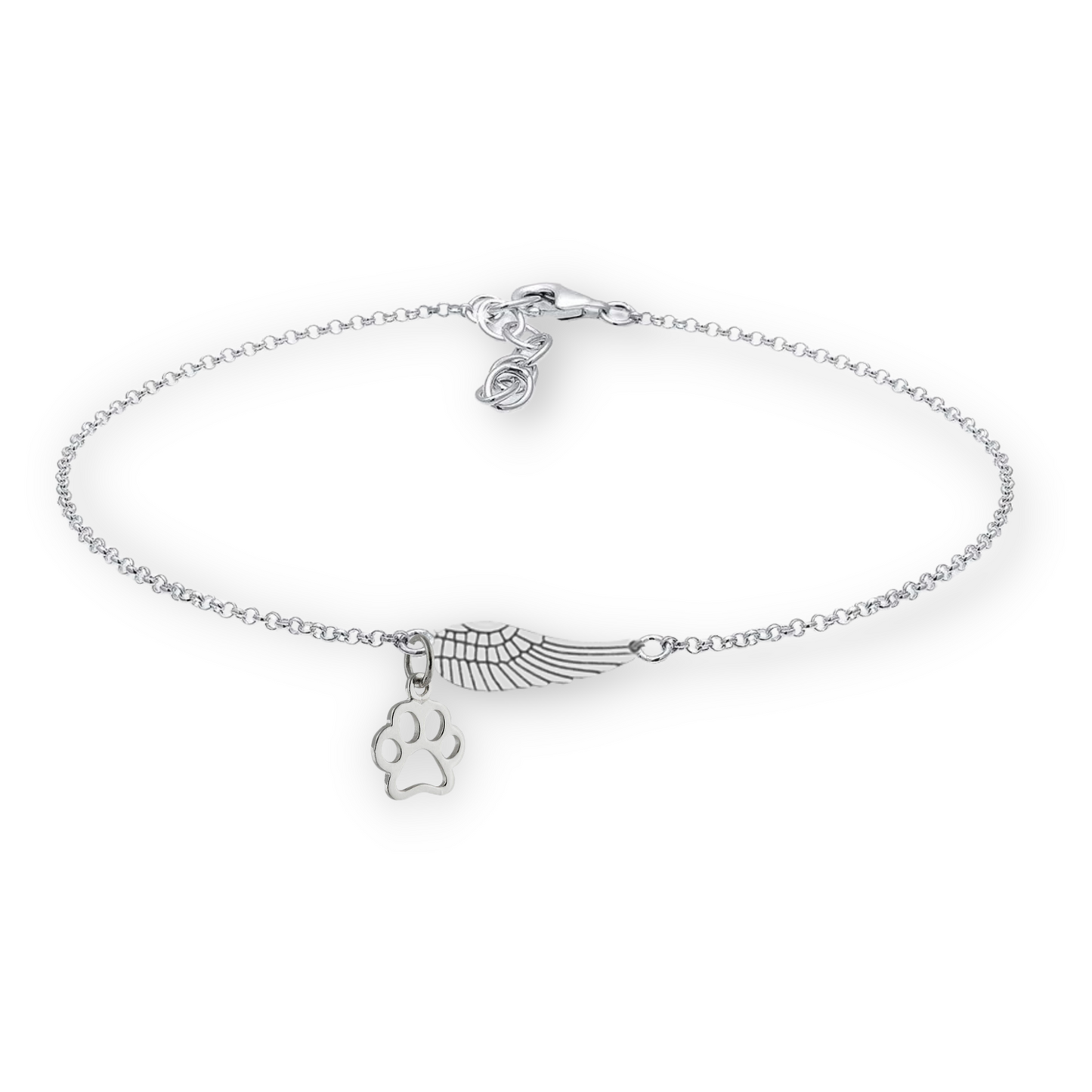 Silver Remembrance Bracelet with Angel Wings and Paw Print | Handmade