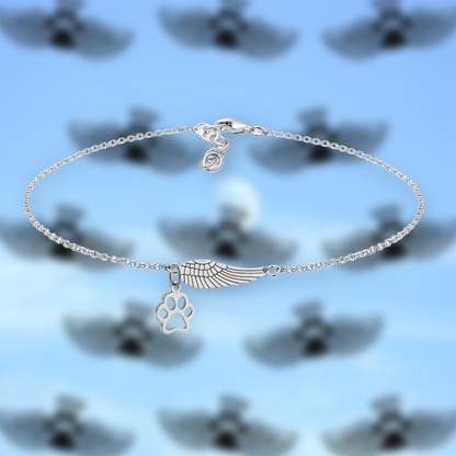 Silver Remembrance Bracelet with Angel Wings and Paw Print | Handmade
