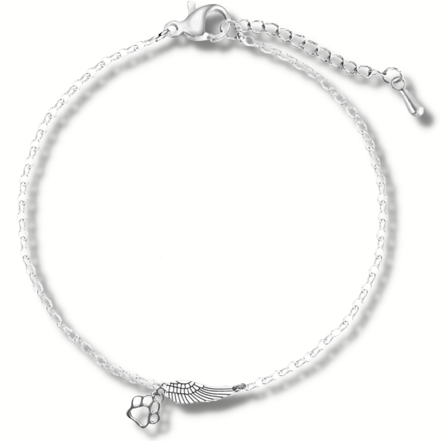 Silver Remembrance Bracelet with Angel Wings and Paw Print | Handmade