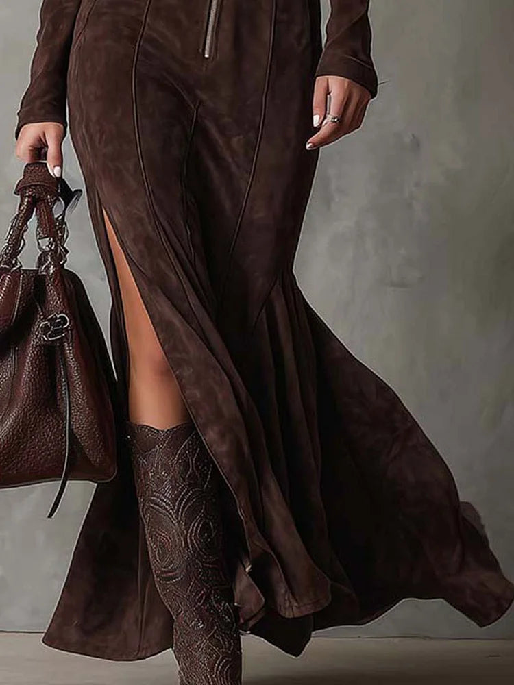 Jess | Suede Dress with Belt and Zip
