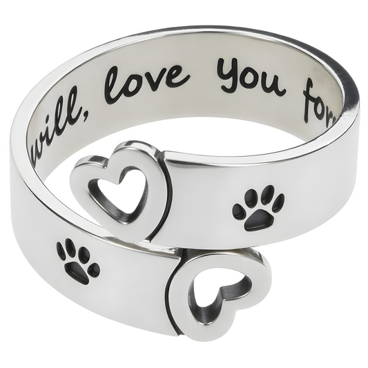 Adjustable Paw Heart Twist Ring Made of Stainless Steel