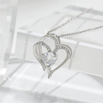 Double Heart Necklace with Zirconia – Adjustable Ladies' Necklace