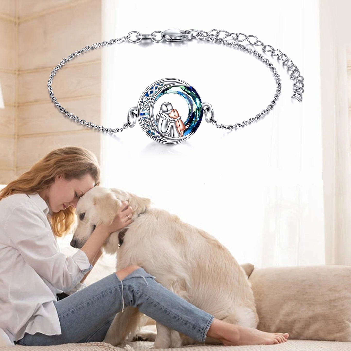 Adjustable Sterling Silver Dog-Themed Lucky Charm Bracelet