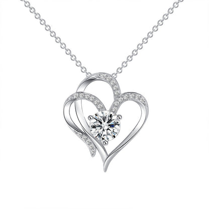 Double Heart Necklace with Zirconia – Adjustable Ladies' Necklace