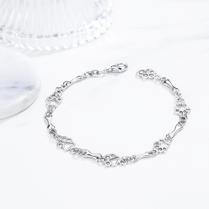 Bracelet with Dog Paw and Bone Charms in Pure Silver