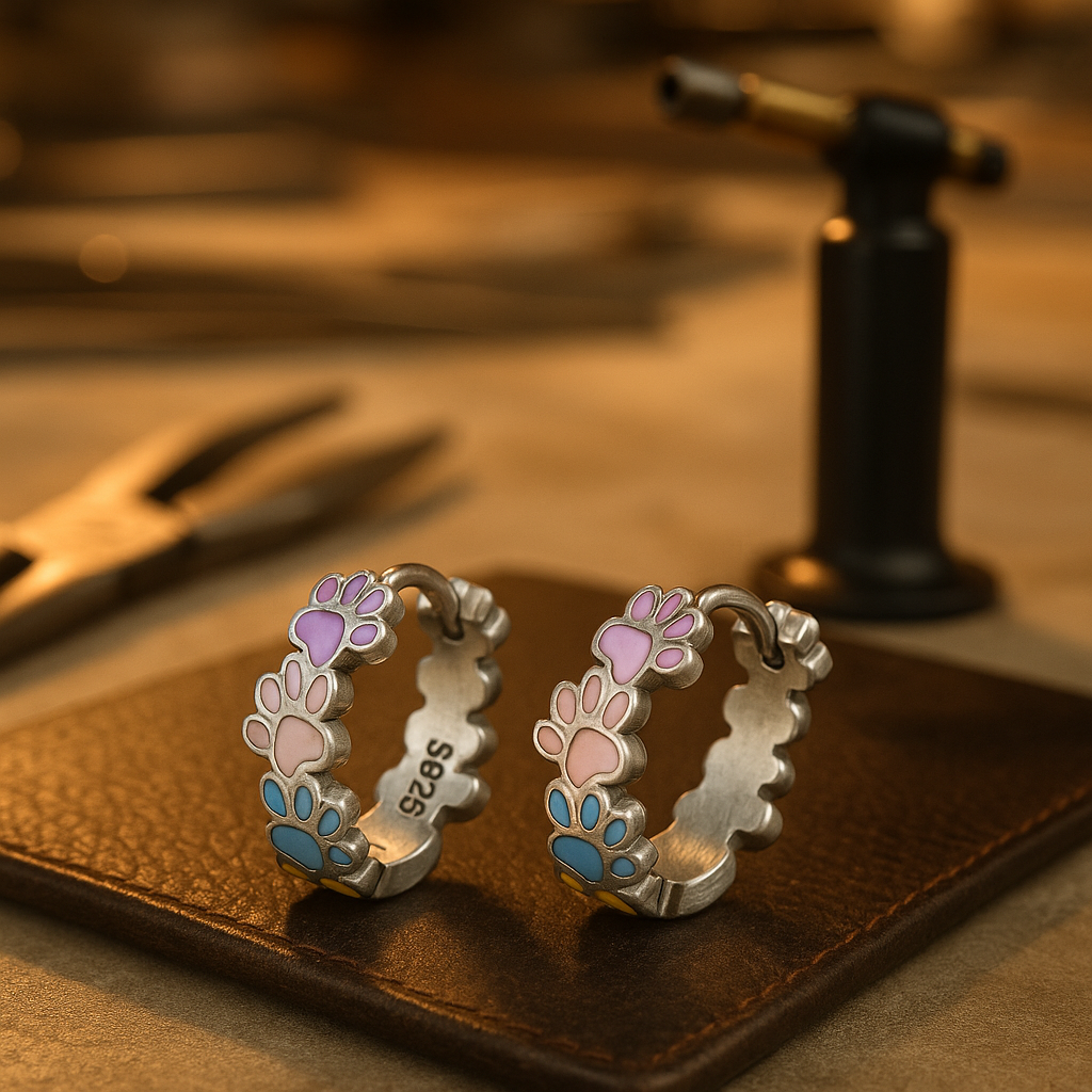 Colourful Paws Hoop Earrings made from sterling silver