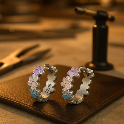 Colourful Paws Hoop Earrings made from sterling silver