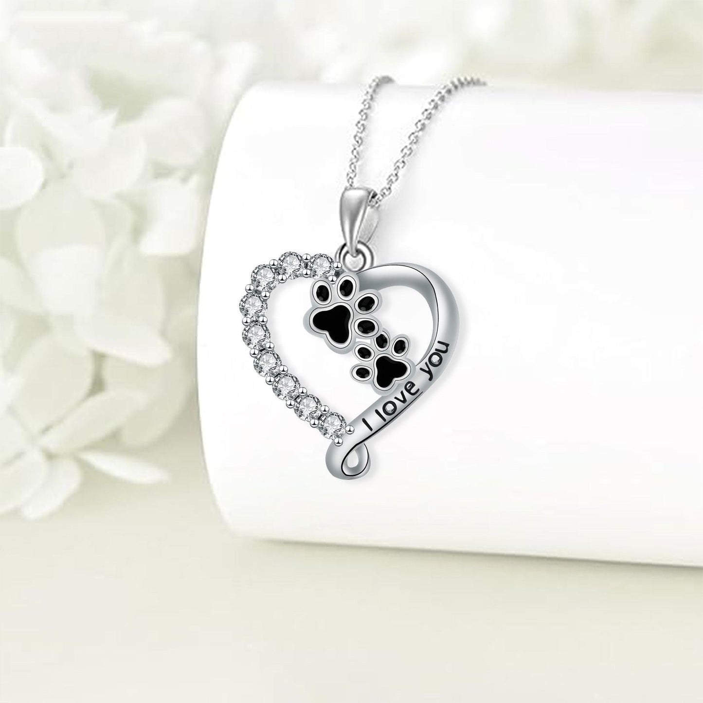 Hart Vriend Paw Print Necklace in Silver-Black
