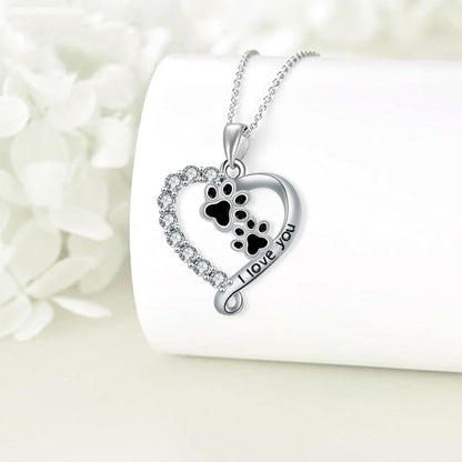 Hart Vriend Paw Print Necklace in Silver-Black