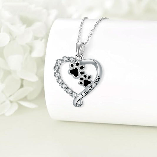 Hart Vriend Paw Print Necklace in Silver-Black