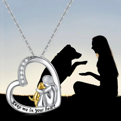Laughing Necklace with Heart & Dog Motif – Sterling Silver Necklace with Zirconia