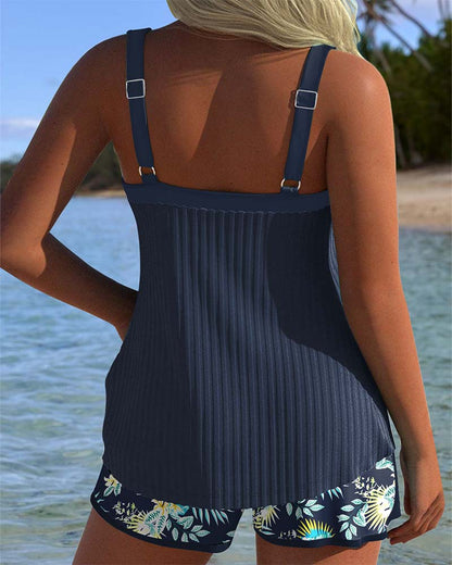 Aroha® | Striped Tankini with Two-Piece Beach Shorts