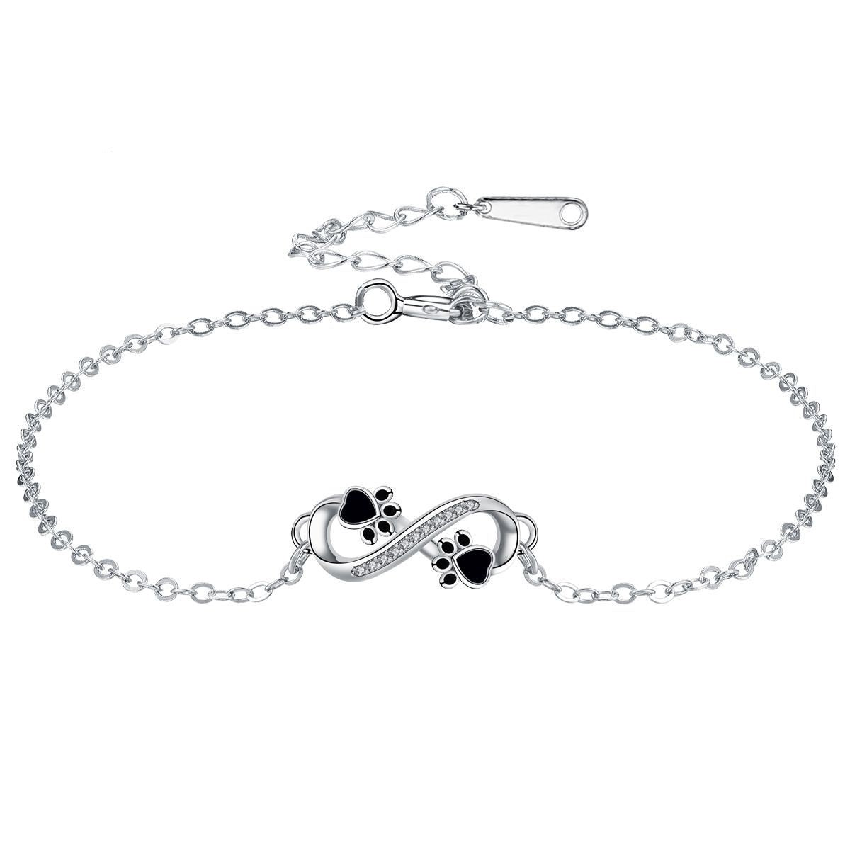 Infinity symbol bracelet with paw print charm and zirconia