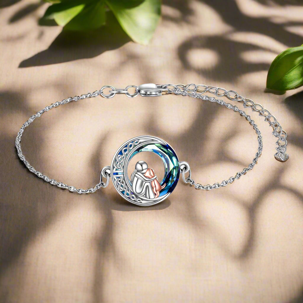 Adjustable Sterling Silver Dog-Themed Lucky Charm Bracelet