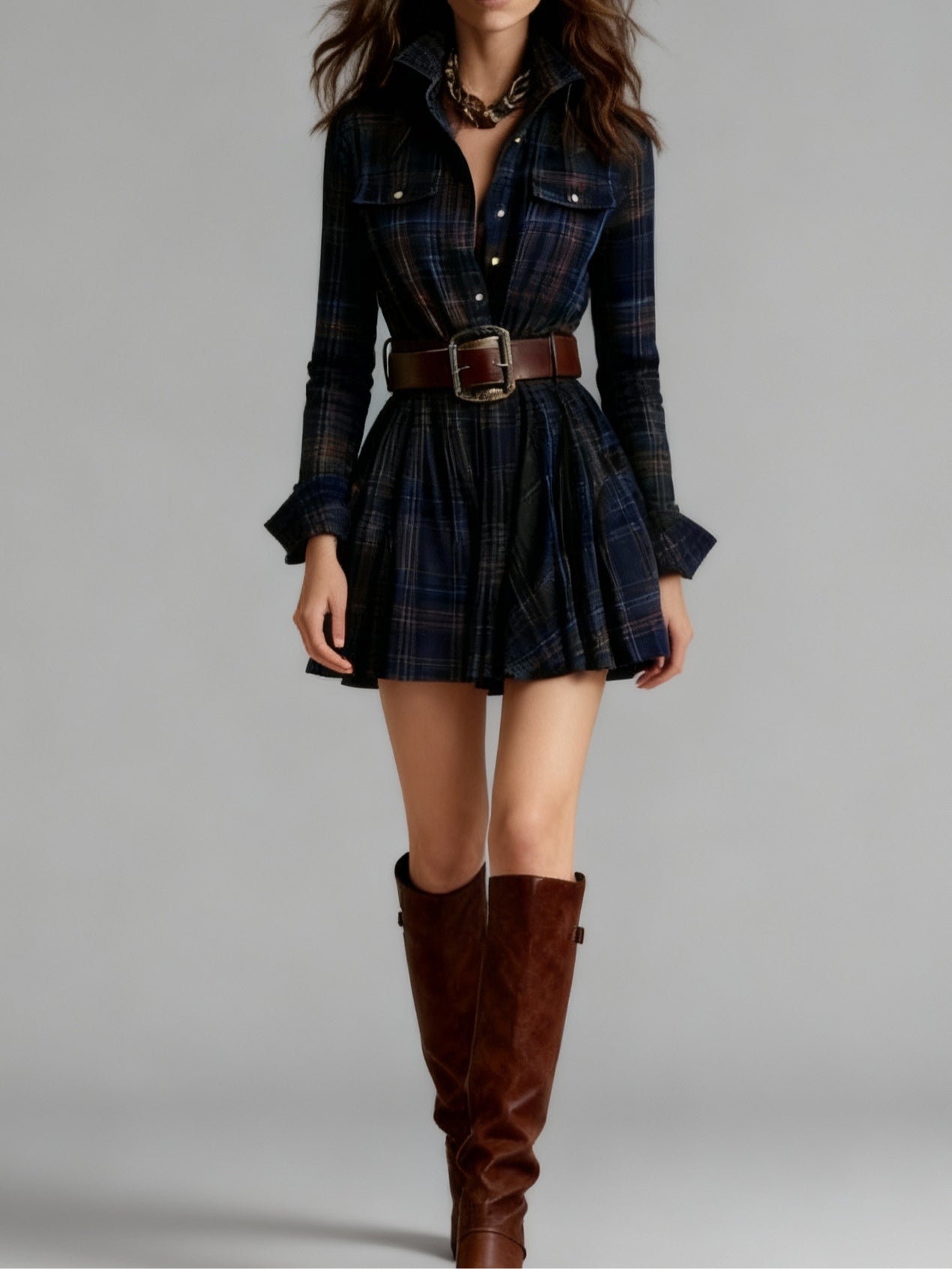 Vintage Red and Brown Checked Mini Dress (Including Belt)
