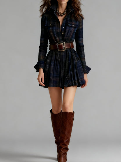 Vintage Red and Brown Checked Mini Dress (Including Belt)