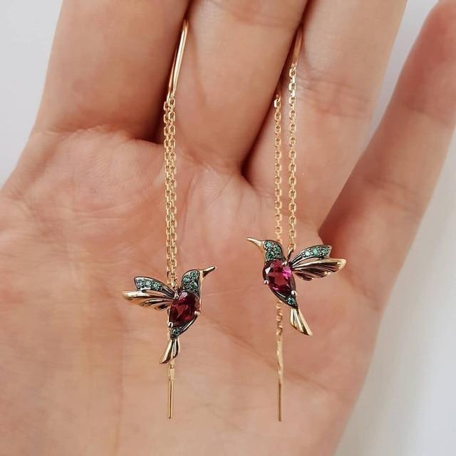 Hummingbird Earrings in Enamel and Zirconia
