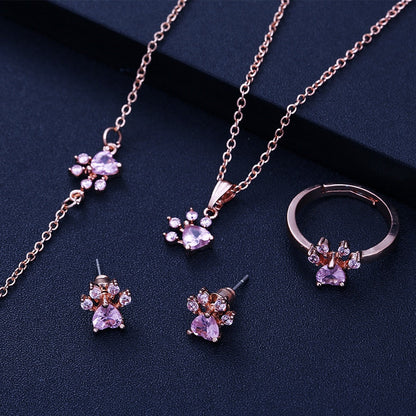 Pet Jewellery Set for Women – 4-Piece | Rose Gold with Zirconia Heart – Ring, Necklace, Earrings & Bracelet