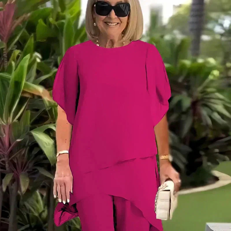 Suit with Draped Palazzo Trousers