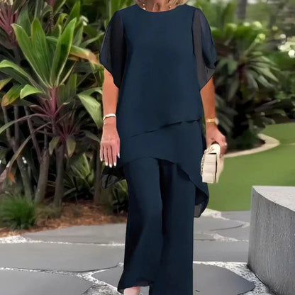 Suit with Draped Palazzo Trousers