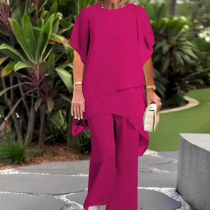 Suit with Draped Palazzo Trousers