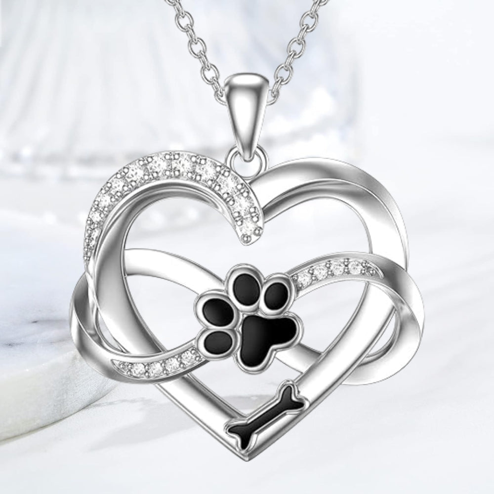 Infinity Necklace with Heart & Paw in Silver – Symbolic Pet Jewellery