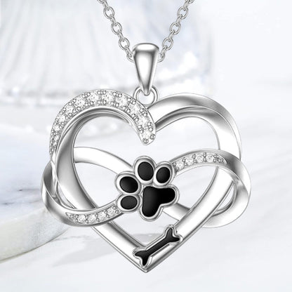 Infinity Necklace with Heart & Paw in Silver – Symbolic Pet Jewellery