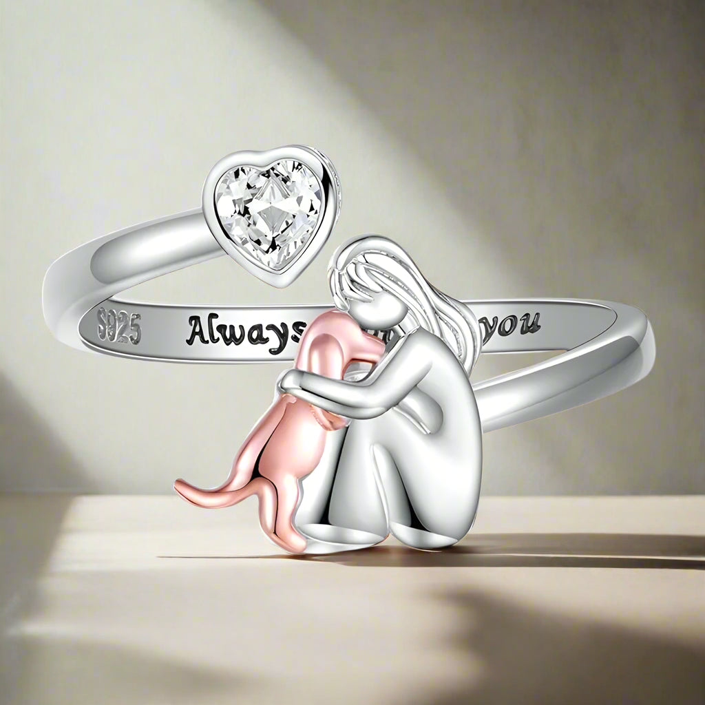 Dog Ring in 925 Sterling Silver and White Zirconia – Adjustable Ring