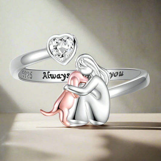Dog Ring in 925 Sterling Silver and White Zirconia – Adjustable Ring